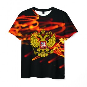 Мужская футболка 3D с принтом RUSSIA в Белгороде, 100% полиэфир | прямой крой, круглый вырез горловины, длина до линии бедер | abstraction | grunge | russia | sport | абстракция | герб | краска | русский | символика рф | спорт | спортивный | триколор | униформа | форма | я русский