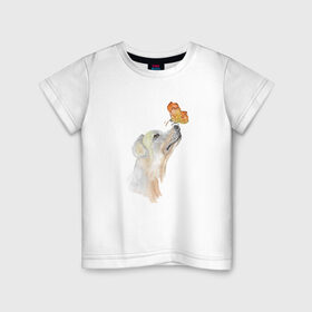 Детская футболка хлопок с принтом Лабрадор в Белгороде, 100% хлопок | круглый вырез горловины, полуприлегающий силуэт, длина до линии бедер | Тематика изображения на принте: 