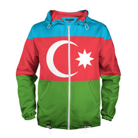 Мужская ветровка 3D с принтом Азербайджан в Белгороде, 100% полиэстер | подол и капюшон оформлены резинкой с фиксаторами, два кармана без застежек по бокам, один потайной карман на груди | azerbaijan | azrbaycan | звезда | ислам | полумесяц | флаг