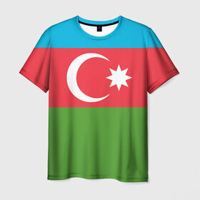 Мужская футболка 3D с принтом Азербайджан в Белгороде, 100% полиэфир | прямой крой, круглый вырез горловины, длина до линии бедер | Тематика изображения на принте: azerbaijan | azrbaycan | звезда | ислам | полумесяц | флаг