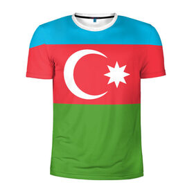 Мужская футболка 3D спортивная с принтом Азербайджан в Белгороде, 100% полиэстер с улучшенными характеристиками | приталенный силуэт, круглая горловина, широкие плечи, сужается к линии бедра | azerbaijan | azrbaycan | звезда | ислам | полумесяц | флаг
