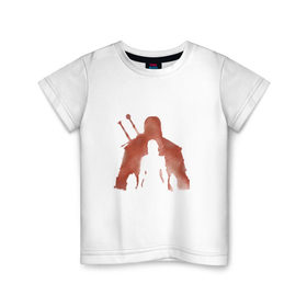 Детская футболка хлопок с принтом The Whitcher в Белгороде, 100% хлопок | круглый вырез горловины, полуприлегающий силуэт, длина до линии бедер | hunt | wild | ведьмак | геральт | дикая | краска | красный | охота | силуэт | цири