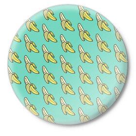 Значок с принтом Бааны в Белгороде,  металл | круглая форма, металлическая застежка в виде булавки | Тематика изображения на принте: banana | food | vegan | vegetarian | банан | веган | вегетарианство | еда