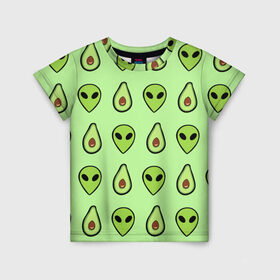 Детская футболка 3D с принтом Green в Белгороде, 100% гипоаллергенный полиэфир | прямой крой, круглый вырез горловины, длина до линии бедер, чуть спущенное плечо, ткань немного тянется | alien | food | vegetarian | авокадо | вегетарианство | еда | пришелец
