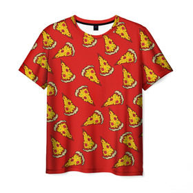 Мужская футболка 3D с принтом Pizza red в Белгороде, 100% полиэфир | прямой крой, круглый вырез горловины, длина до линии бедер | Тематика изображения на принте: fast food | pizza | еда | пицца | фастфуд