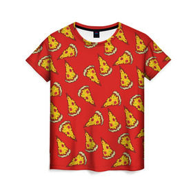 Женская футболка 3D с принтом Pizza red в Белгороде, 100% полиэфир ( синтетическое хлопкоподобное полотно) | прямой крой, круглый вырез горловины, длина до линии бедер | fast food | pizza | еда | пицца | фастфуд
