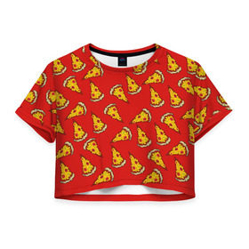Женская футболка 3D укороченная с принтом Pizza red в Белгороде, 100% полиэстер | круглая горловина, длина футболки до линии талии, рукава с отворотами | fast food | pizza | еда | пицца | фастфуд