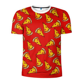 Мужская футболка 3D спортивная с принтом Pizza red в Белгороде, 100% полиэстер с улучшенными характеристиками | приталенный силуэт, круглая горловина, широкие плечи, сужается к линии бедра | fast food | pizza | еда | пицца | фастфуд