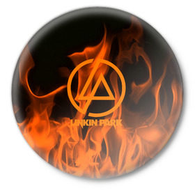 Значок с принтом Linkin park in fire в Белгороде,  металл | круглая форма, металлическая застежка в виде булавки | linkin park | logo | music | pop | rock | usa | альтернатива | америка | металл | музыка | музыкальный | поп | рок | честер беннингтон
