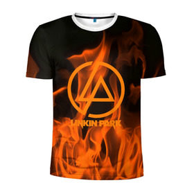 Мужская футболка 3D спортивная с принтом Linkin park in fire в Белгороде, 100% полиэстер с улучшенными характеристиками | приталенный силуэт, круглая горловина, широкие плечи, сужается к линии бедра | linkin park | logo | music | pop | rock | usa | альтернатива | америка | металл | музыка | музыкальный | поп | рок | честер беннингтон