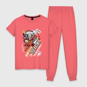 Женская пижама хлопок с принтом Юрий Гагарин в Белгороде, 100% хлопок | брюки и футболка прямого кроя, без карманов, на брюках мягкая резинка на поясе и по низу штанин | 12 апреля | космонавт