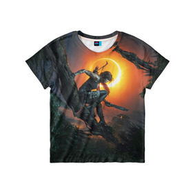 Детская футболка 3D с принтом Shadow of the Tomb Raider в Белгороде, 100% гипоаллергенный полиэфир | прямой крой, круглый вырез горловины, длина до линии бедер, чуть спущенное плечо, ткань немного тянется | croft | lara | raider | tomb | гробниц | крофт | лара | расхитительница