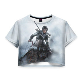 Женская футболка 3D укороченная с принтом Tomb Raider в Белгороде, 100% полиэстер | круглая горловина, длина футболки до линии талии, рукава с отворотами | croft | lara | raider | tomb | гробниц | крофт | лара | расхитительница