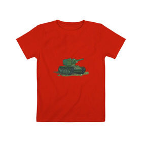 Детская футболка хлопок с принтом Танк КВ-2 в Белгороде, 100% хлопок | круглый вырез горловины, полуприлегающий силуэт, длина до линии бедер | shoot animation studio | shoot studio | истории танкистов | танк | танки