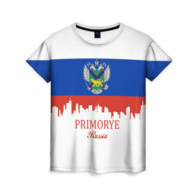 Женская футболка 3D с принтом PRIMORYE (Приморье) в Белгороде, 100% полиэфир ( синтетическое хлопкоподобное полотно) | прямой крой, круглый вырез горловины, длина до линии бедер | 