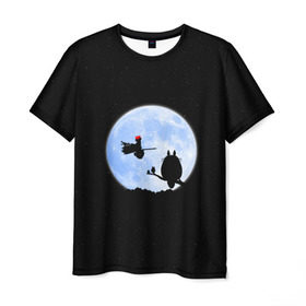 Мужская футболка 3D с принтом Totoro and the moon в Белгороде, 100% полиэфир | прямой крой, круглый вырез горловины, длина до линии бедер | Тематика изображения на принте: anime | moon | myneighbortotoro | night | stars | totoro | аниме | звезды | канта | кодомо | котобус | кусакабэ | луна | мэй | ночь | сусуватари | тацуо | тоторо | хаяомиядзаки | ясуко