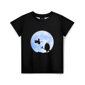 Детская футболка 3D с принтом Totoro and the moon в Белгороде, 100% гипоаллергенный полиэфир | прямой крой, круглый вырез горловины, длина до линии бедер, чуть спущенное плечо, ткань немного тянется | anime | moon | myneighbortotoro | night | stars | totoro | аниме | звезды | канта | кодомо | котобус | кусакабэ | луна | мэй | ночь | сусуватари | тацуо | тоторо | хаяомиядзаки | ясуко