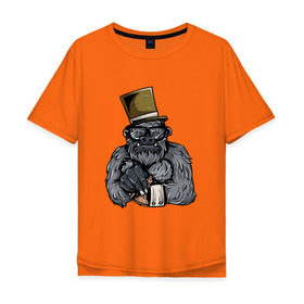 Мужская футболка хлопок Oversize с принтом Гроссмейстер в Белгороде, 100% хлопок | свободный крой, круглый ворот, “спинка” длиннее передней части | chess | sport | горилла | животные | мат | обезьяна | примат | спорт | шах | шахматы | шляпа