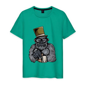 Мужская футболка хлопок с принтом Гроссмейстер в Белгороде, 100% хлопок | прямой крой, круглый вырез горловины, длина до линии бедер, слегка спущенное плечо. | chess | sport | горилла | животные | мат | обезьяна | примат | спорт | шах | шахматы | шляпа
