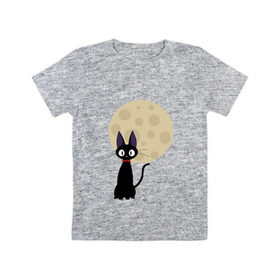 Детская футболка хлопок с принтом Luna cat в Белгороде, 100% хлопок | круглый вырез горловины, полуприлегающий силуэт, длина до линии бедер | ведьмина доставка | кики | хаяо миядзаки