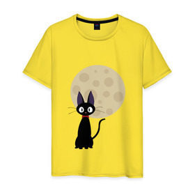 Мужская футболка хлопок с принтом Luna cat в Белгороде, 100% хлопок | прямой крой, круглый вырез горловины, длина до линии бедер, слегка спущенное плечо. | ведьмина доставка | кики | хаяо миядзаки