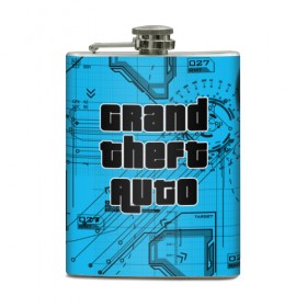 Фляга с принтом Grand Theft Auto в Белгороде, металлический корпус | емкость 0,22 л, размер 125 х 94 мм. Виниловая наклейка запечатывается полностью | 
