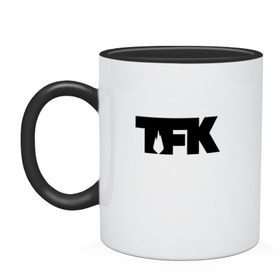Кружка двухцветная с принтом TFK logo black в Белгороде, керамика | объем — 330 мл, диаметр — 80 мм. Цветная ручка и кайма сверху, в некоторых цветах — вся внутренняя часть | tfk | thousand foot krutch