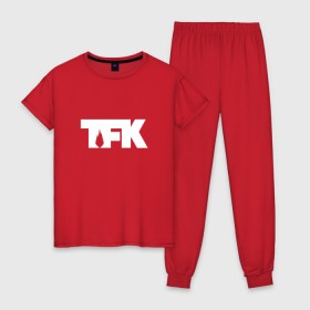 Женская пижама хлопок с принтом TFK logo white в Белгороде, 100% хлопок | брюки и футболка прямого кроя, без карманов, на брюках мягкая резинка на поясе и по низу штанин | tfk | thousand foot krutch