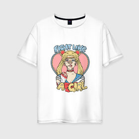 Женская футболка хлопок Oversize с принтом Сейлор Мун в Белгороде, 100% хлопок | свободный крой, круглый ворот, спущенный рукав, длина до линии бедер
 | sailor moon