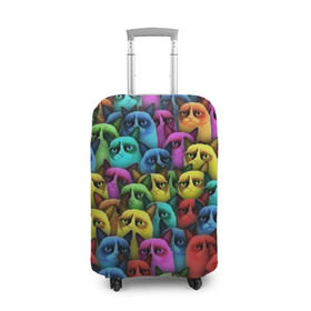 Чехол для чемодана 3D с принтом Разноцветные сердитые коты в Белгороде, 86% полиэфир, 14% спандекс | двустороннее нанесение принта, прорези для ручек и колес | cat | grumpy | грустный | злой | кот | кошка | мем | паттерн | радуга