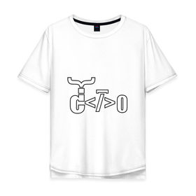 Мужская футболка хлопок Oversize с принтом Велосипед программиста в Белгороде, 100% хлопок | свободный крой, круглый ворот, “спинка” длиннее передней части | Тематика изображения на принте: велосипед | код | программирование | программист | символы