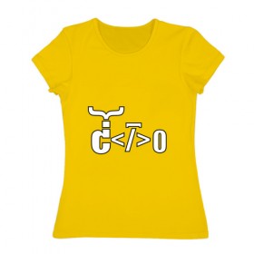 Женская футболка хлопок с принтом Велосипед программиста в Белгороде, 100% хлопок | прямой крой, круглый вырез горловины, длина до линии бедер, слегка спущенное плечо | Тематика изображения на принте: велосипед | код | программирование | программист | символы