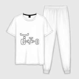 Мужская пижама хлопок с принтом Велосипед программиста в Белгороде, 100% хлопок | брюки и футболка прямого кроя, без карманов, на брюках мягкая резинка на поясе и по низу штанин
 | велосипед | код | программирование | программист | символы