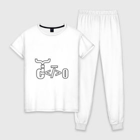 Женская пижама хлопок с принтом Велосипед программиста в Белгороде, 100% хлопок | брюки и футболка прямого кроя, без карманов, на брюках мягкая резинка на поясе и по низу штанин | велосипед | код | программирование | программист | символы