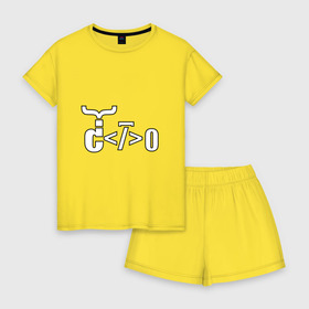 Женская пижама с шортиками хлопок с принтом Велосипед программиста в Белгороде, 100% хлопок | футболка прямого кроя, шорты свободные с широкой мягкой резинкой | велосипед | код | программирование | программист | символы
