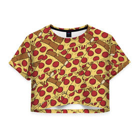 Женская футболка 3D укороченная с принтом Pizza в Белгороде, 100% полиэстер | круглая горловина, длина футболки до линии талии, рукава с отворотами | cheese | fast food | food | junk food | pizza | еда | пицца | сыр | фастфут
