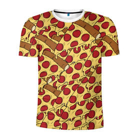 Мужская футболка 3D спортивная с принтом Pizza в Белгороде, 100% полиэстер с улучшенными характеристиками | приталенный силуэт, круглая горловина, широкие плечи, сужается к линии бедра | cheese | fast food | food | junk food | pizza | еда | пицца | сыр | фастфут