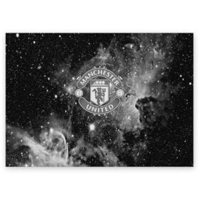 Поздравительная открытка с принтом Manchester United Cosmos в Белгороде, 100% бумага | плотность бумаги 280 г/м2, матовая, на обратной стороне линовка и место для марки
 | Тематика изображения на принте: england | football | logo | manchester united | sport | англия | арт | лига | лого | манчестер юнайтед | спорт | текстура | фк | футбол | футбольный клуб | эмблема