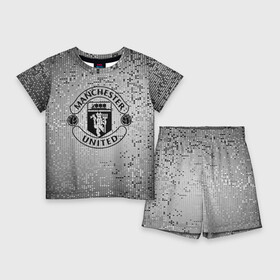 Детский костюм с шортами 3D с принтом Манчестер Юнайтед Pixels в Белгороде,  |  | england | football | logo | manchester united | sport | абстракция | англия | арт | кубики | лига | лого | манчестер юнайтед | пиксели | спорт | текстура | узор | фк | футбол | футбольный клуб | эмблема