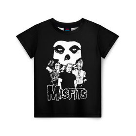 Детская футболка 3D с принтом Misfits в Белгороде, 100% гипоаллергенный полиэфир | прямой крой, круглый вырез горловины, длина до линии бедер, чуть спущенное плечо, ткань немного тянется | horror | punk | rock | альтернатива | группа | мисфитс | неприкаянные | панк | рок | хоррор