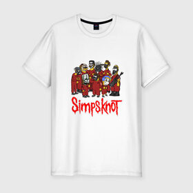 Мужская футболка премиум с принтом SimpsKnot в Белгороде, 92% хлопок, 8% лайкра | приталенный силуэт, круглый вырез ворота, длина до линии бедра, короткий рукав | art | bart | homer | metall | rock | simpson | simpsons | slipknot |   группа | арт | барт | гомер | металл | рок | симпсон | симпсоны | слинкнот