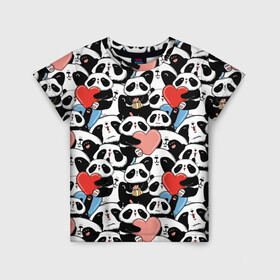 Детская футболка 3D с принтом Funny Panda в Белгороде, 100% гипоаллергенный полиэфир | прямой крой, круглый вырез горловины, длина до линии бедер, чуть спущенное плечо, ткань немного тянется | Тематика изображения на принте: bear | heart | positive | медведь | мишка | орнамент | панда | подарок | позитив | сердечки | сердце | сюрприз | узор