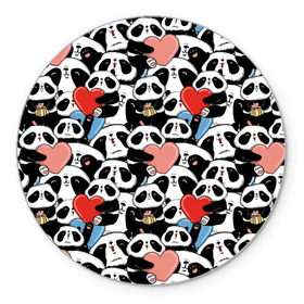 Коврик круглый с принтом Funny Panda в Белгороде, резина и полиэстер | круглая форма, изображение наносится на всю лицевую часть | bear | heart | positive | медведь | мишка | орнамент | панда | подарок | позитив | сердечки | сердце | сюрприз | узор