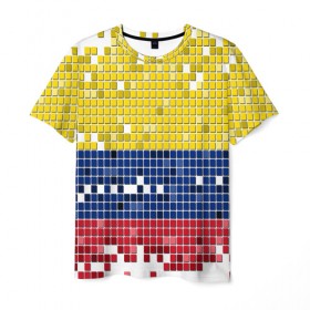Мужская футболка 3D с принтом Флаг Колумбии в Белгороде, 100% полиэфир | прямой крой, круглый вырез горловины, длина до линии бедер | пиксельный