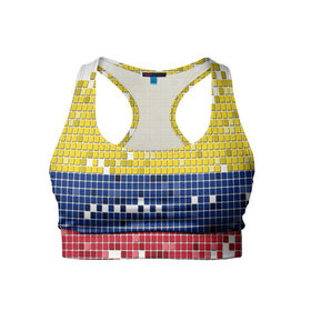Женский спортивный топ 3D с принтом Флаг Колумбии в Белгороде, 82% полиэстер, 18% спандекс Ткань безопасна для здоровья, позволяет коже дышать, не мнется и не растягивается |  | Тематика изображения на принте: пиксельный