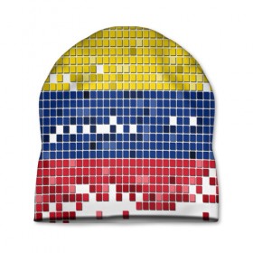 Шапка 3D с принтом Флаг Колумбии в Белгороде, 100% полиэстер | универсальный размер, печать по всей поверхности изделия | Тематика изображения на принте: пиксельный