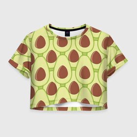 Женская футболка 3D укороченная с принтом Авокадо в Белгороде, 100% полиэстер | круглая горловина, длина футболки до линии талии, рукава с отворотами | Тематика изображения на принте: avocado | food | fruit | pattern | vegan | vegetarian | авокадо | веган | вегетарианство | еда | паттерн | правильное питание | фрукт