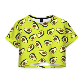 Женская футболка 3D укороченная с принтом Авокадо в Белгороде, 100% полиэстер | круглая горловина, длина футболки до линии талии, рукава с отворотами | Тематика изображения на принте: avocado | food | fruit | pattern | vegan | vegetarian | авокадо | веган | вегетарианство | еда | паттерн | правильное питание | фрукт