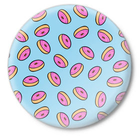 Значок с принтом Пончики в Белгороде,  металл | круглая форма, металлическая застежка в виде булавки | doughnut | food | pattern | sweet | vegan | vegetarian | веган | вегетарианство | еда | паттерн | пончик | сладкое
