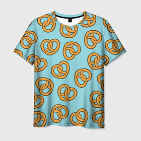 Мужская футболка 3D с принтом Сердца Крендельки в Белгороде, 100% полиэфир | прямой крой, круглый вырез горловины, длина до линии бедер | food | hearts | love | pattern | pretzels | vegetarian | вегетарианство | еда | крендели | любовь | паттерн | правильное питание | претцели | сердца